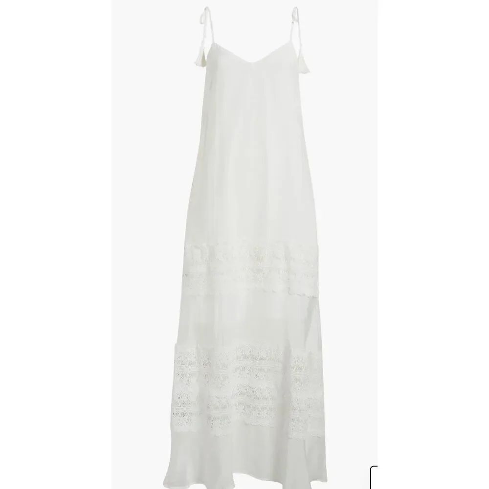 Elan Size XS Tie Strap Lace Swimsuit Cover Up Maxi Dress White Coastal Vacation